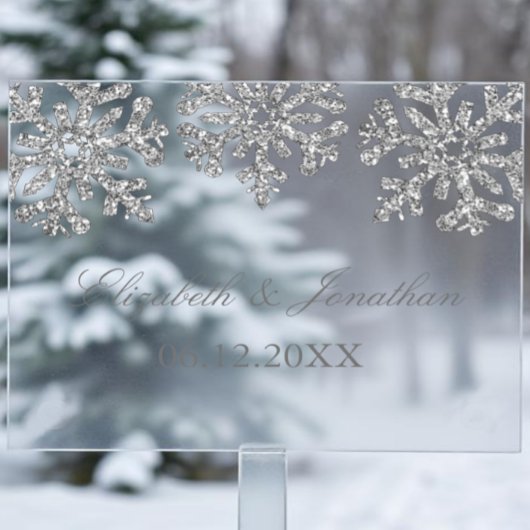 Silver Snowflake Winter Wedding Acryl Bord