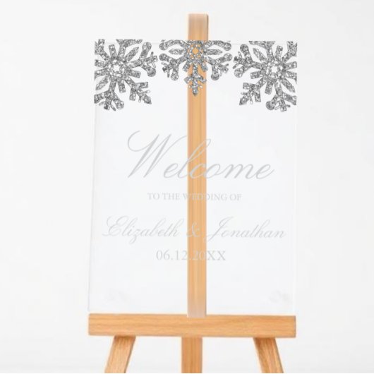 Silver Snowflake Winter Wedding Acryl Bord