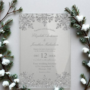Silver Snowflake Winter Wedding Acryl Uitnodigingen