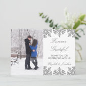 Silver Snowflake Winter Wedding Bedankkaart (Staand voorkant)