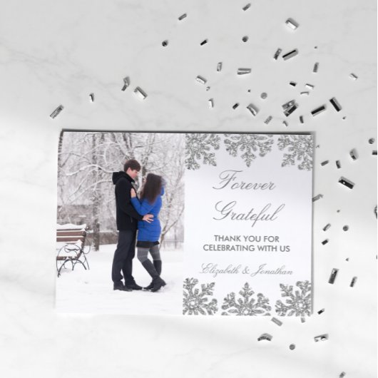 Silver Snowflake Winter Wedding Bedankkaart