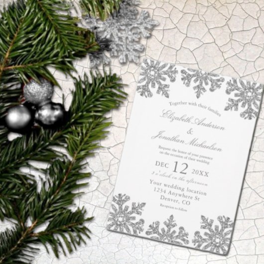 Silver Snowflake Winter Wedding Kaart