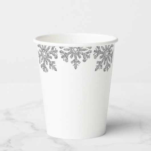 Silver Snowflake Winter Wedding Papieren Bekers (Achterkant)