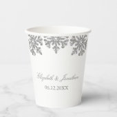 Silver Snowflake Winter Wedding Papieren Bekers (Voorkant)
