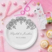 Silver Snowflake Winter Wedding Papieren Bordje (Feest)