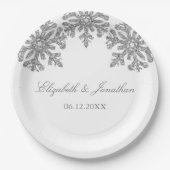 Silver Snowflake Winter Wedding Papieren Bordje (Voorkant)