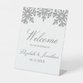 Silver Snowflake Winter Wedding Reclamebord Met Voetstuk (Voorkant)