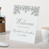 Silver Snowflake Winter Wedding Reclamebord Met Voetstuk (Insitu)