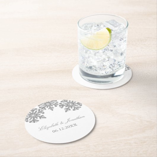 Silver Snowflake Winter Wedding Ronde Kartonnen Onderzetter (Insitu)