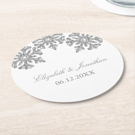 Silver Snowflake Winter Wedding Ronde Kartonnen Onderzetter (Gebogen)