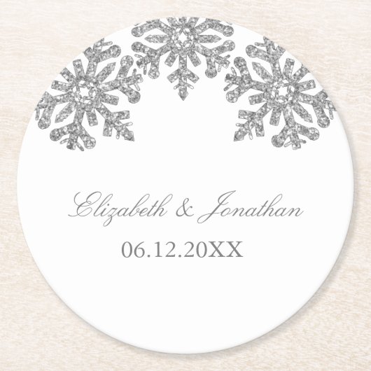 Silver Snowflake Winter Wedding Ronde Kartonnen Onderzetter (Voorkant)