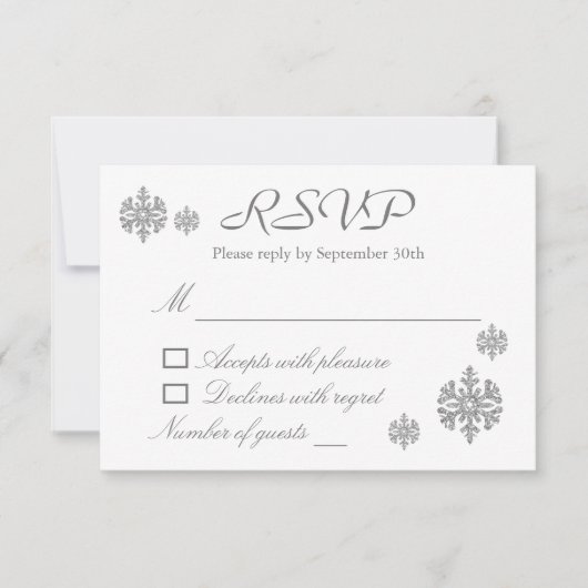 Silver Snowflake Winter Wedding RSVP Kaart (Voorkant)