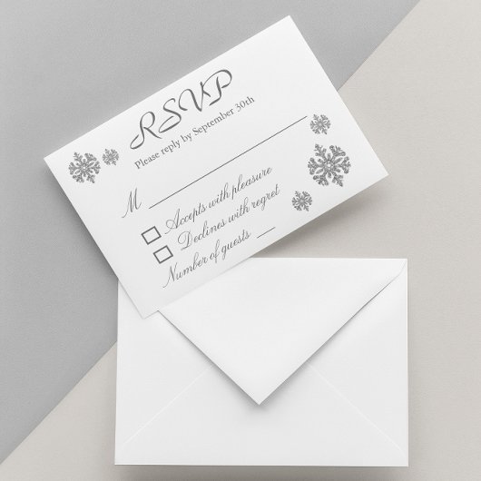 Silver Snowflake Winter Wedding RSVP Kaart