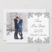 Silver Snowflake Winter Wedding Save The Date (Voorkant)