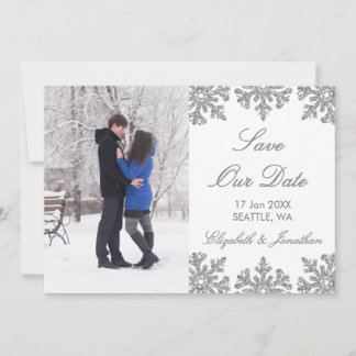 Silver Snowflake Winter Wedding Save The Date