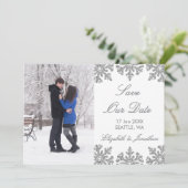 Silver Snowflake Winter Wedding Save The Date (Staand voorkant)