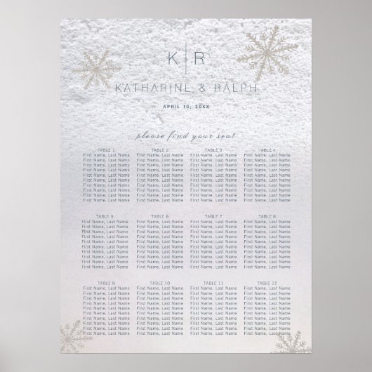 Silver Snowflake Winter Wedding Seding Chart Poster (Voorkant)
