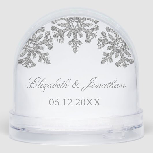 Silver Snowflake Winter Wedding Sneeuwbol (Achterkant)