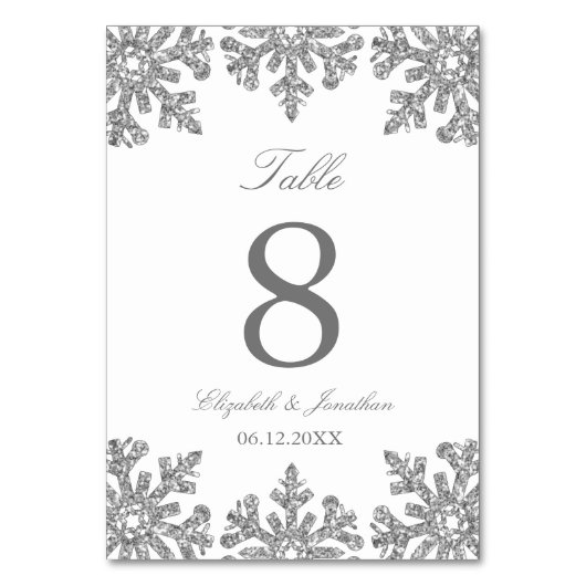 Silver Snowflake Winter Wedding Table Number Kaart (Voorkant)