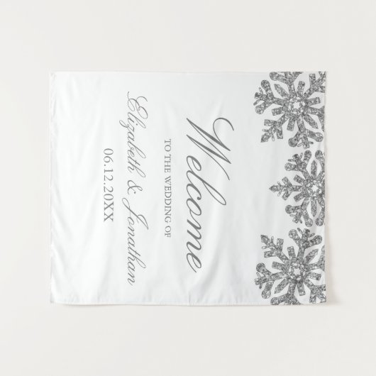 Silver Snowflake Winter Wedding Wandkleed (Voorkant (horizontaal))