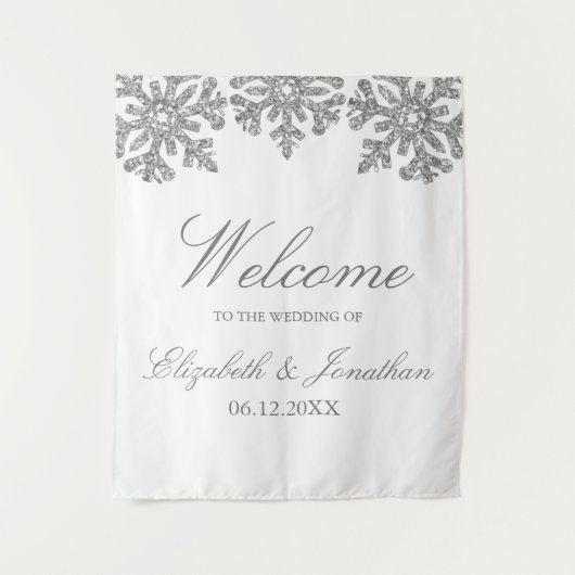 Silver Snowflake Winter Wedding Wandkleed (Voorkant)