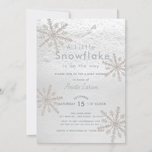 Silver Snowflake Winter White Baby shower Kaart (Voorkant)