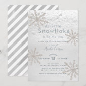 Silver Snowflake Winter White Baby shower Kaart (Voorkant / Achterkant)