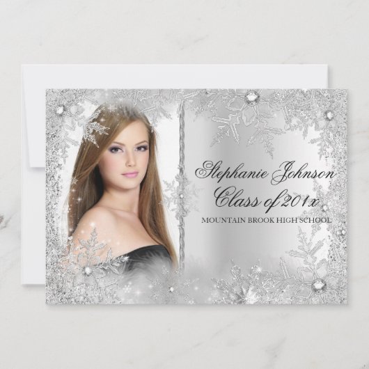 Silver Snowflake Winter Wonderland Afstuderen Kaar Kaart (Voorkant)