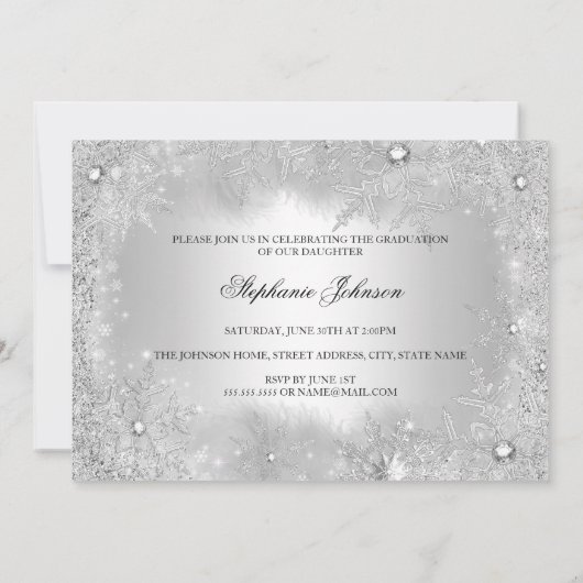 Silver Snowflake Winter Wonderland Afstuderen Kaar Kaart (Achterkant)