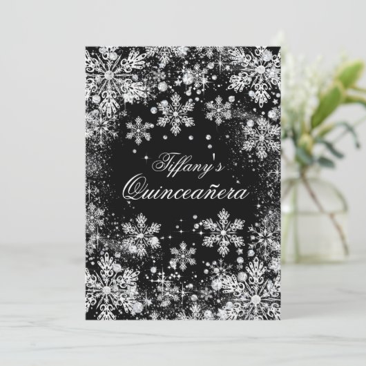 Silver Snowflake Winter Wonderland Quinceanera Kaart (Staand voorkant)