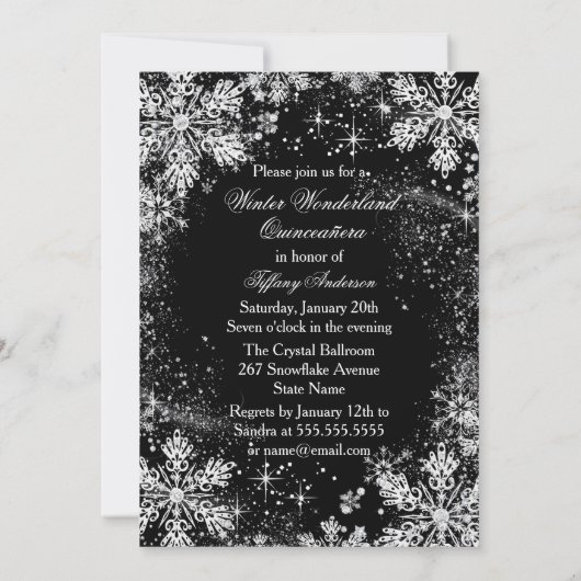 Silver Snowflake Winter Wonderland Quinceanera Kaart (Achterkant)