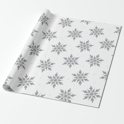 Silver Snowflake Wrapping Paper Cadeaupapier (Uitgerold)
