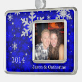 Silver Snowflakes Aangepaste kerstfoto's Verzilverd Omlijst Ornament (Links)