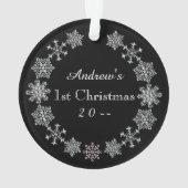 Silver Snowflakes Baby Boy Eerste Kerstdag Ornament (achterkant)