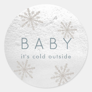 Silver Snowflakes Baby Het is koud buiten Ronde Sticker