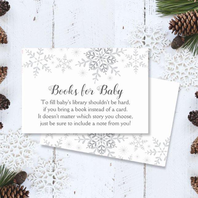 Silver Snowflakes Baby shower Bring a Book Visitekaartje (Creator heeft geüpload)
