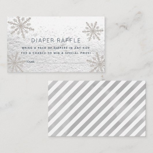 Silver Snowflakes Baby shower Diaper Raffle Ticket Informatiekaartje (Voorkant / Achterkant)