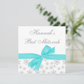 Silver Snowflakes Blauwgroen Bow Bat Mitzvah Kaart (Staand voorkant)