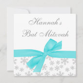 Silver Snowflakes Blauwgroen Bow Bat Mitzvah Kaart (Voorkant)