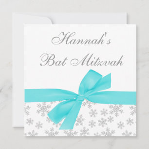 Silver Snowflakes Blauwgroen Bow Bat Mitzvah Kaart