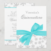 Silver Snowflakes Blauwgroen Bow Quinceanera-uitvi Kaart (Voorkant / Achterkant)