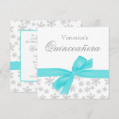 Silver Snowflakes Blauwgroen Bow Quinceanera-uitvi Kaart (Voorkant / Achterkant)