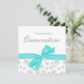 Silver Snowflakes Blauwgroen Bow Quinceanera-uitvi Kaart (Staand voorkant)