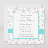 Silver Snowflakes Blauwgroen Bow Sweet 16 Invitati Kaart (Achterkant)