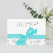 Silver Snowflakes Blauwgroen RSVP-kaart RSVP Kaartje (Staand voorkant)