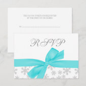 Silver Snowflakes Blauwgroen RSVP-kaart RSVP Kaartje (Voorkant / Achterkant)