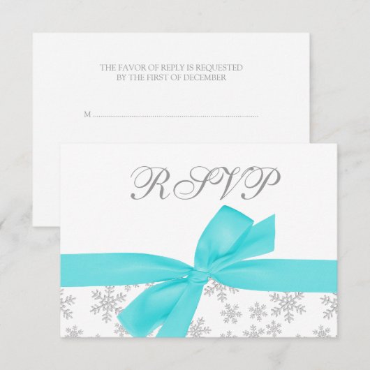 Silver Snowflakes Blauwgroen RSVP-kaart RSVP Kaartje (Voorkant / Achterkant)