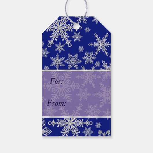 Silver Snowflakes Blue Kerstmis Cadeaulabel (Achterkant)