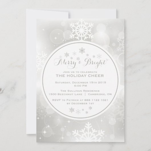 SILVER SNOWFLAKES BOKEH CHRISTMAS PARTY INVITATION KAART (Voorkant)