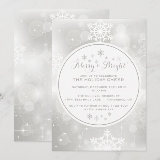SILVER SNOWFLAKES BOKEH CHRISTMAS PARTY INVITATION KAART (Voorkant / Achterkant)